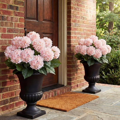 Hydrangea Artificial Flower Bush for Outdoor 19.6inch Large Silk Hydrangea 5 Heads Realistic UV Resistant Fake Flower for Porch Bouquet Window Box Wedding Indoor(2 Pcs,Blue)