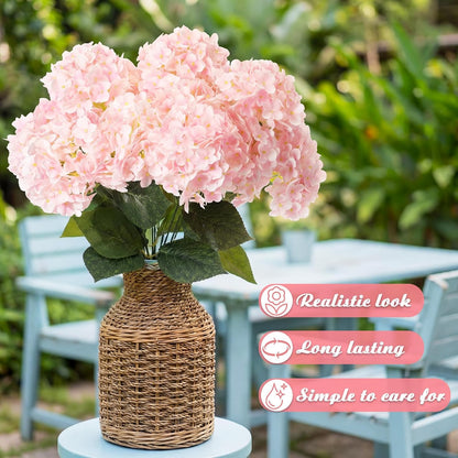 Hydrangea Artificial Flower Bush for Outdoor 19.6inch Large Silk Hydrangea 5 Heads Realistic UV Resistant Fake Flower for Porch Bouquet Window Box Wedding Indoor(2 Pcs,Blue)