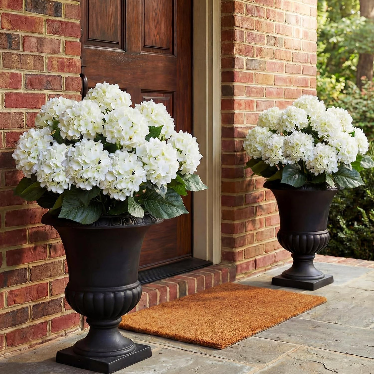 Hydrangea Artificial Flower Bush for Outdoor 19.6inch Large Silk Hydrangea 5 Heads Realistic UV Resistant Fake Flower for Porch Bouquet Window Box Wedding Indoor(2 Pcs,Blue)