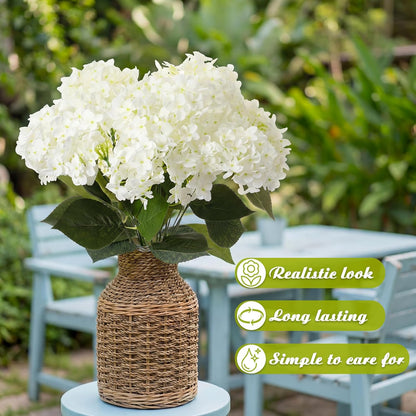 Hydrangea Artificial Flower Bush for Outdoor 19.6inch Large Silk Hydrangea 5 Heads Realistic UV Resistant Fake Flower for Porch Bouquet Window Box Wedding Indoor(2 Pcs,Blue)