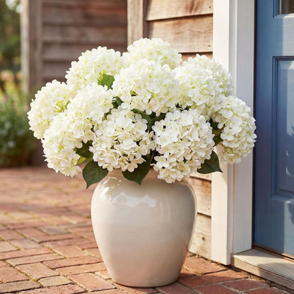 Hydrangea Artificial Flower Bush for Outdoor 19.6inch Large Silk Hydrangea 5 Heads Realistic UV Resistant Fake Flower for Porch Bouquet Window Box Wedding Indoor(2 Pcs,Blue)