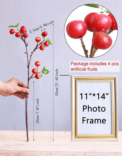 Like Natural 4Pcs 21.6 Inch Faux Berries Artificial Berry Branches Fruits Artificial Flowers for Christmas Home Decorations Living Room Table Vase Decor Office Gifts Indoor