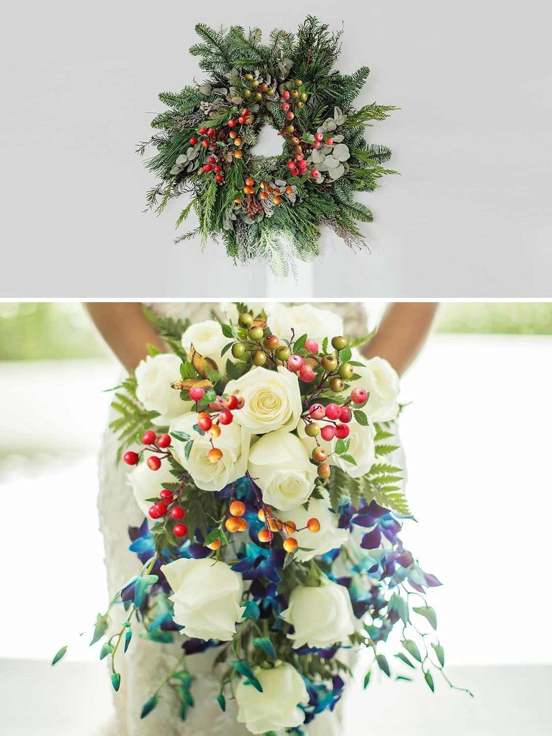 Like Natural 4Pcs 21.6 Inch Faux Berries Artificial Berry Branches Fruits Artificial Flowers for Christmas Home Decorations Living Room Table Vase Decor Office Gifts Indoor