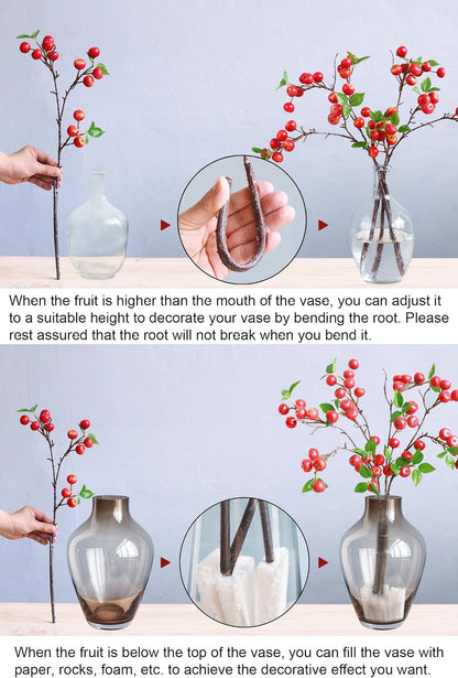 Like Natural 4Pcs 21.6 Inch Faux Berries Artificial Berry Branches Fruits Artificial Flowers for Christmas Home Decorations Living Room Table Vase Decor Office Gifts Indoor