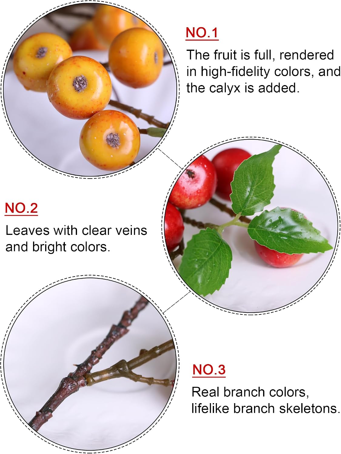 Like Natural 4Pcs 21.6 Inch Faux Berries Artificial Berry Branches Fruits Artificial Flowers for Christmas Home Decorations Living Room Table Vase Decor Office Gifts Indoor