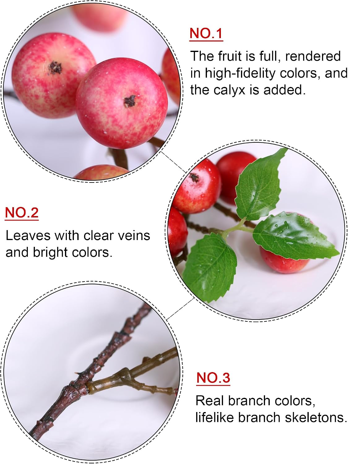 Like Natural 4Pcs 21.6 Inch Faux Berries Artificial Berry Branches Fruits Artificial Flowers for Christmas Home Decorations Living Room Table Vase Decor Office Gifts Indoor