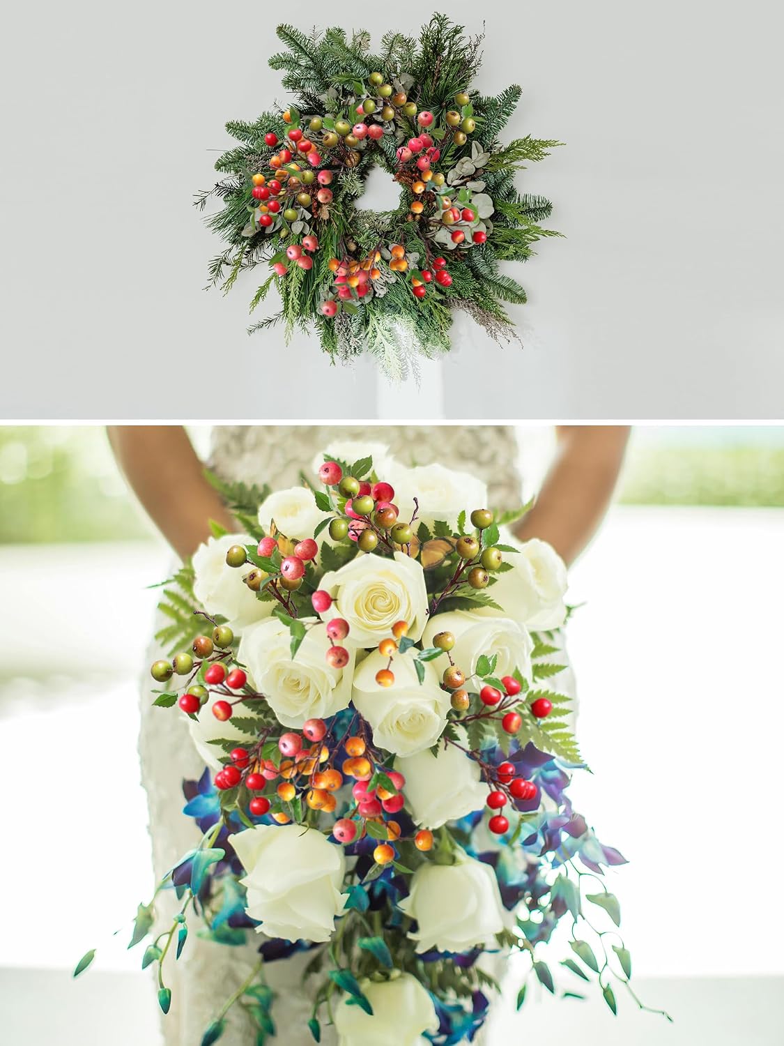 Like Natural 4Pcs 21.6 Inch Faux Berries Artificial Berry Branches Fruits Artificial Flowers for Christmas Home Decorations Living Room Table Vase Decor Office Gifts Indoor
