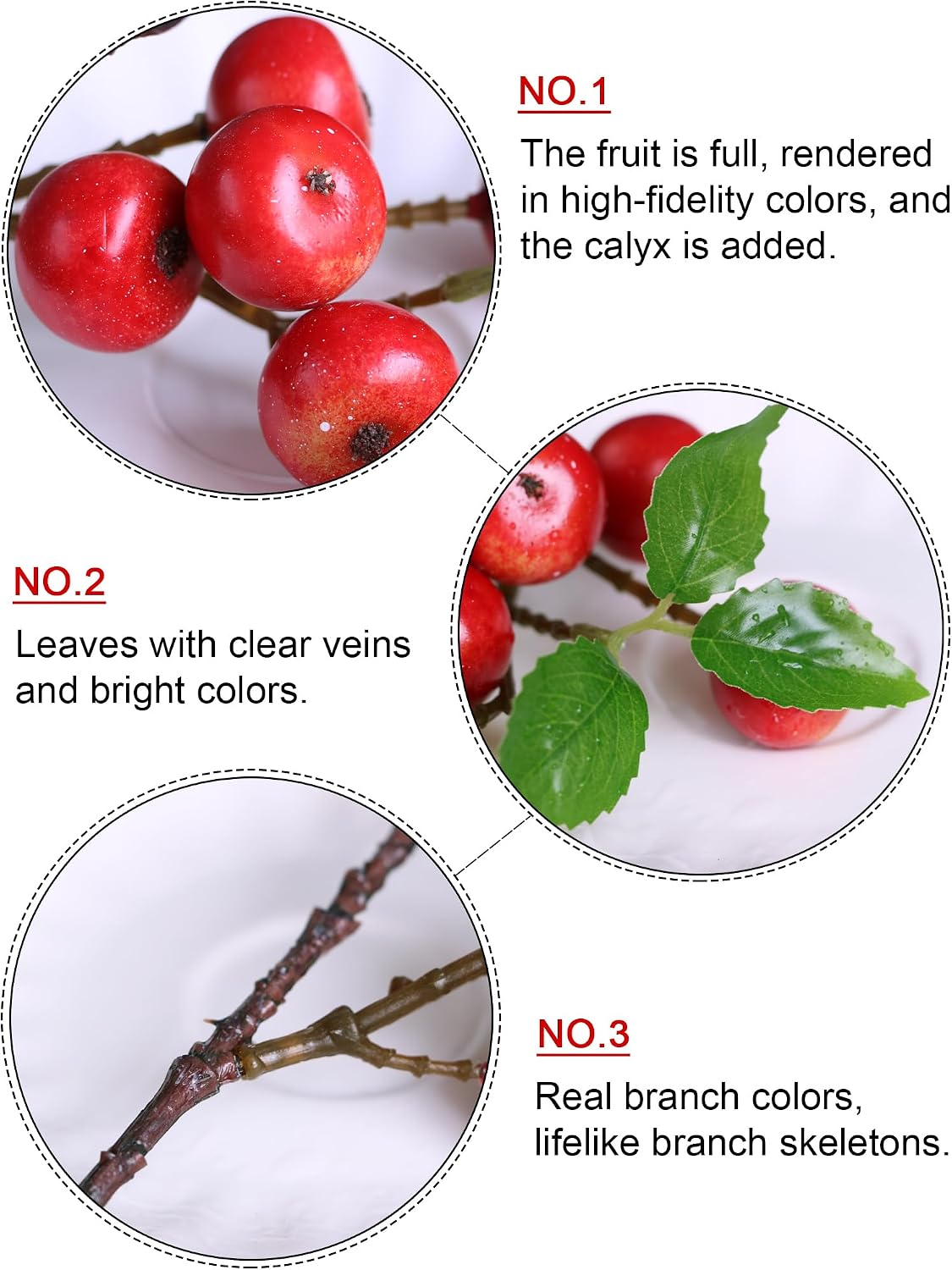 Like Natural 4Pcs 21.6 Inch Faux Berries Artificial Berry Branches Fruits Artificial Flowers for Christmas Home Decorations Living Room Table Vase Decor Office Gifts Indoor