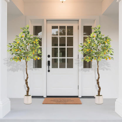 Artificial Lemon Tree, 5 feet Indoor Fake Plants, Comes with 21 Simulated Lemon Fruits, Adjustable Branches, for Home Living Room Decorations and Office Decorations