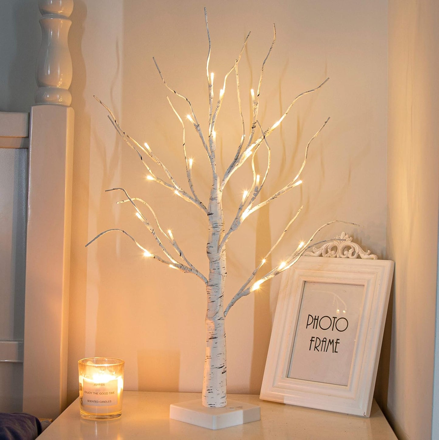 Artificial Tree for Christmas Decorations, 2FT Birch Tree with LED Lights, Warm White Fairy Lights Spirit Tree Lamp for Home Indoor Tabletop Centerpiece, Battery Powered, Timer