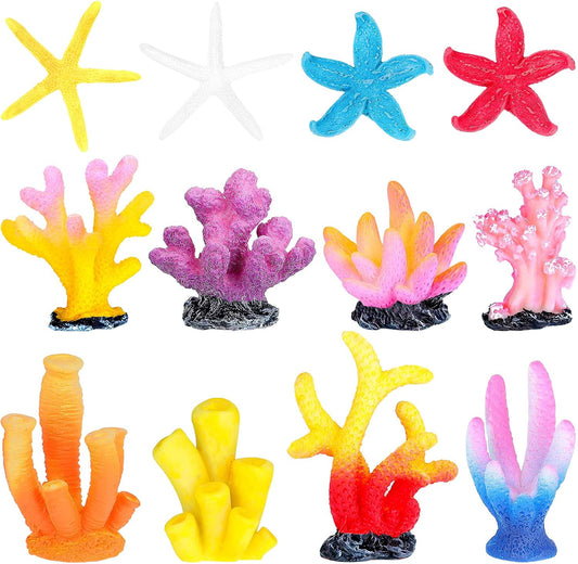 12 Pieces Fake Coral Plant Aquarium Decorations Fish Tank Ornament Decor Artificial Polyresin Colorful Coral Reef Decoration Accessories for Betta Fish Tank Aquarium Landscape(Lovely Style)