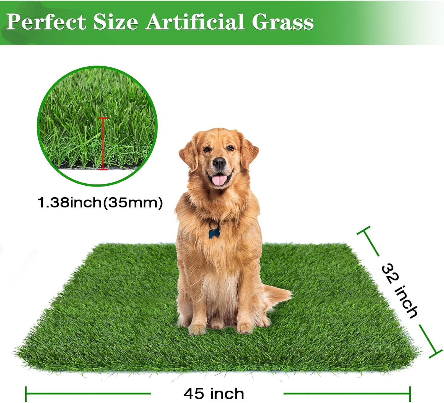 GLOBREEN 34" x 23" Fake Grass Pee Pad for Dogs Potty Training Turf Pets Mat - Indoor Outdoor Use