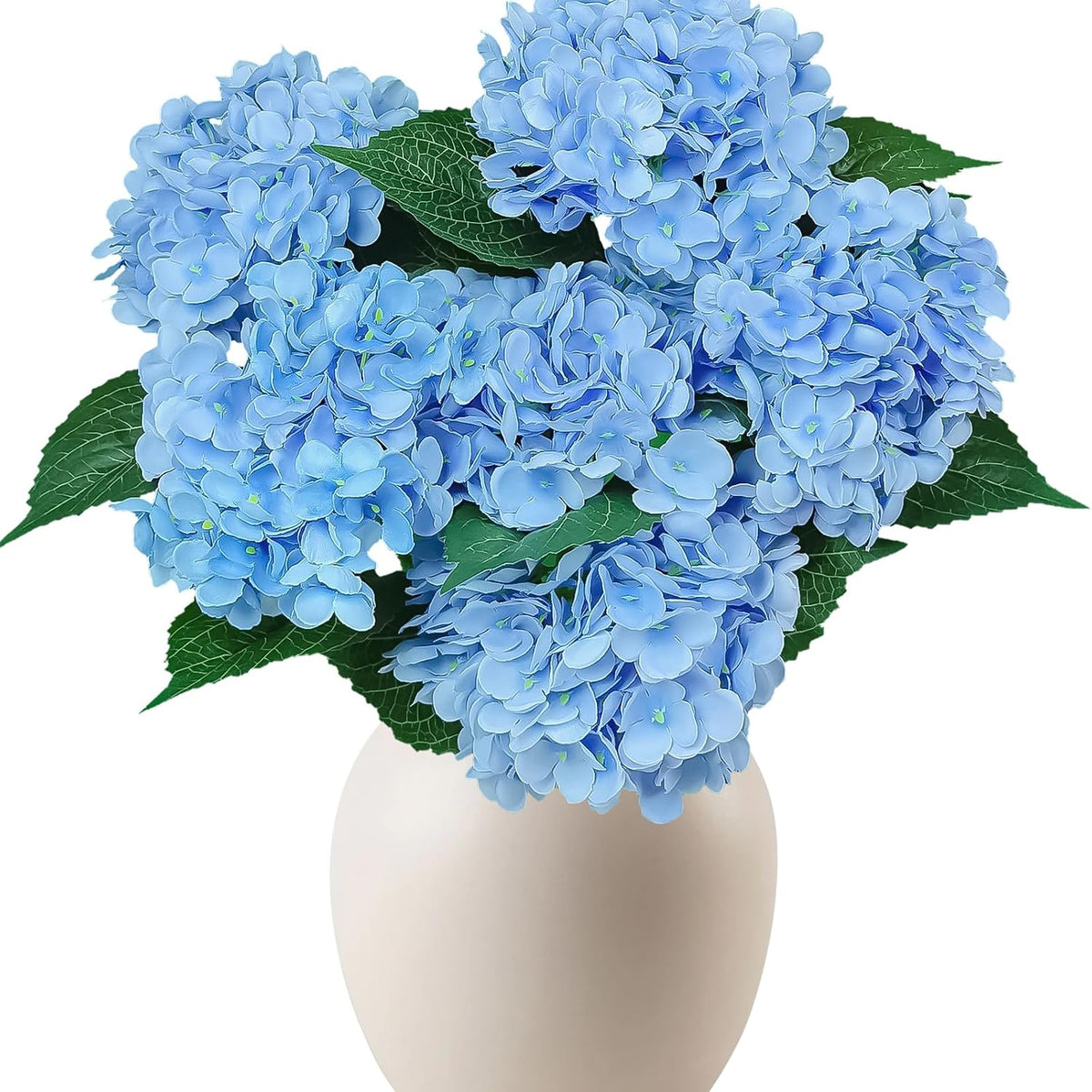 6PCS Blue Hydrangea Artificial Flowers Bouquets, Bulk Silk Hydrangea Heads with Stems, Fake Hydrangeas Flowers Arrangement, Faux Floral Decor for Home Wedding Party