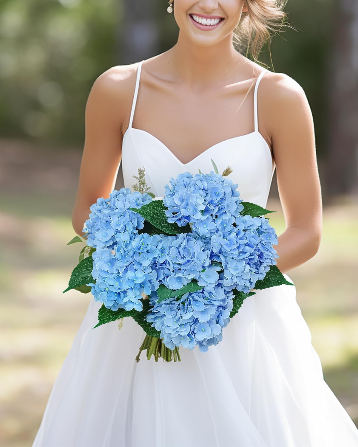 6PCS Blue Hydrangea Artificial Flowers Bouquets, Bulk Silk Hydrangea Heads with Stems, Fake Hydrangeas Flowers Arrangement, Faux Floral Decor for Home Wedding Party