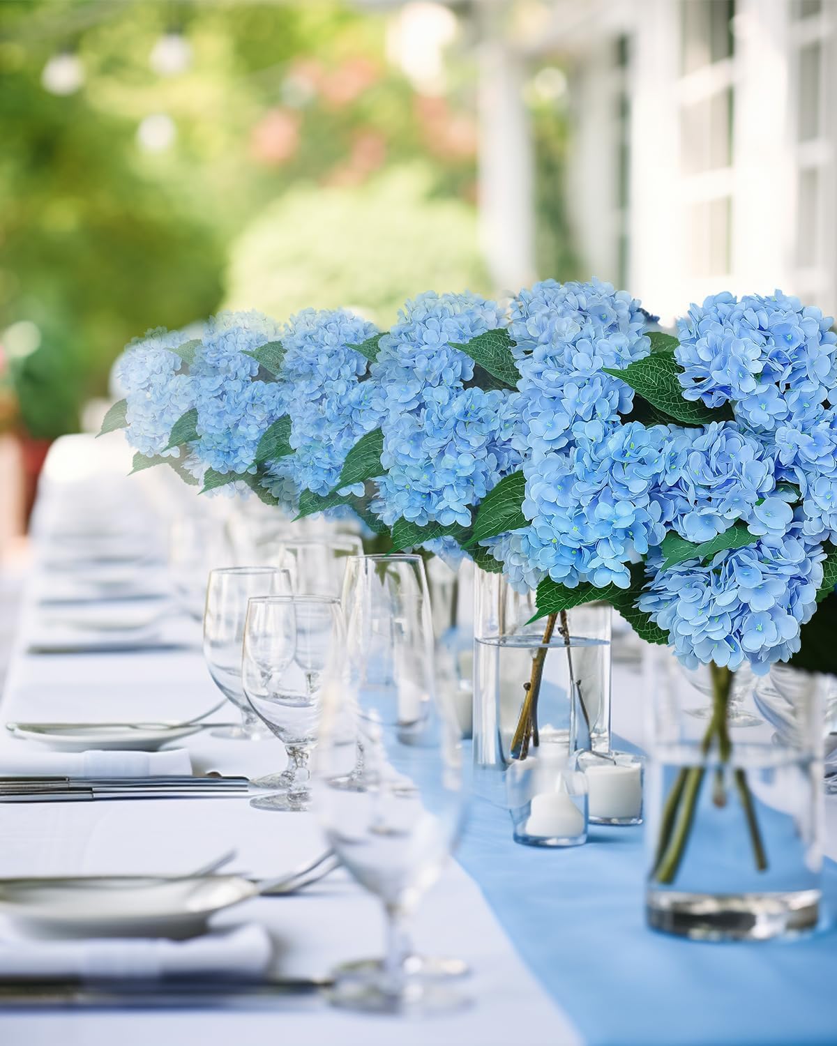 6PCS Blue Hydrangea Artificial Flowers Bouquets, Bulk Silk Hydrangea Heads with Stems, Fake Hydrangeas Flowers Arrangement, Faux Floral Decor for Home Wedding Party