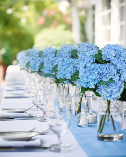 6PCS Blue Hydrangea Artificial Flowers Bouquets, Bulk Silk Hydrangea Heads with Stems, Fake Hydrangeas Flowers Arrangement, Faux Floral Decor for Home Wedding Party
