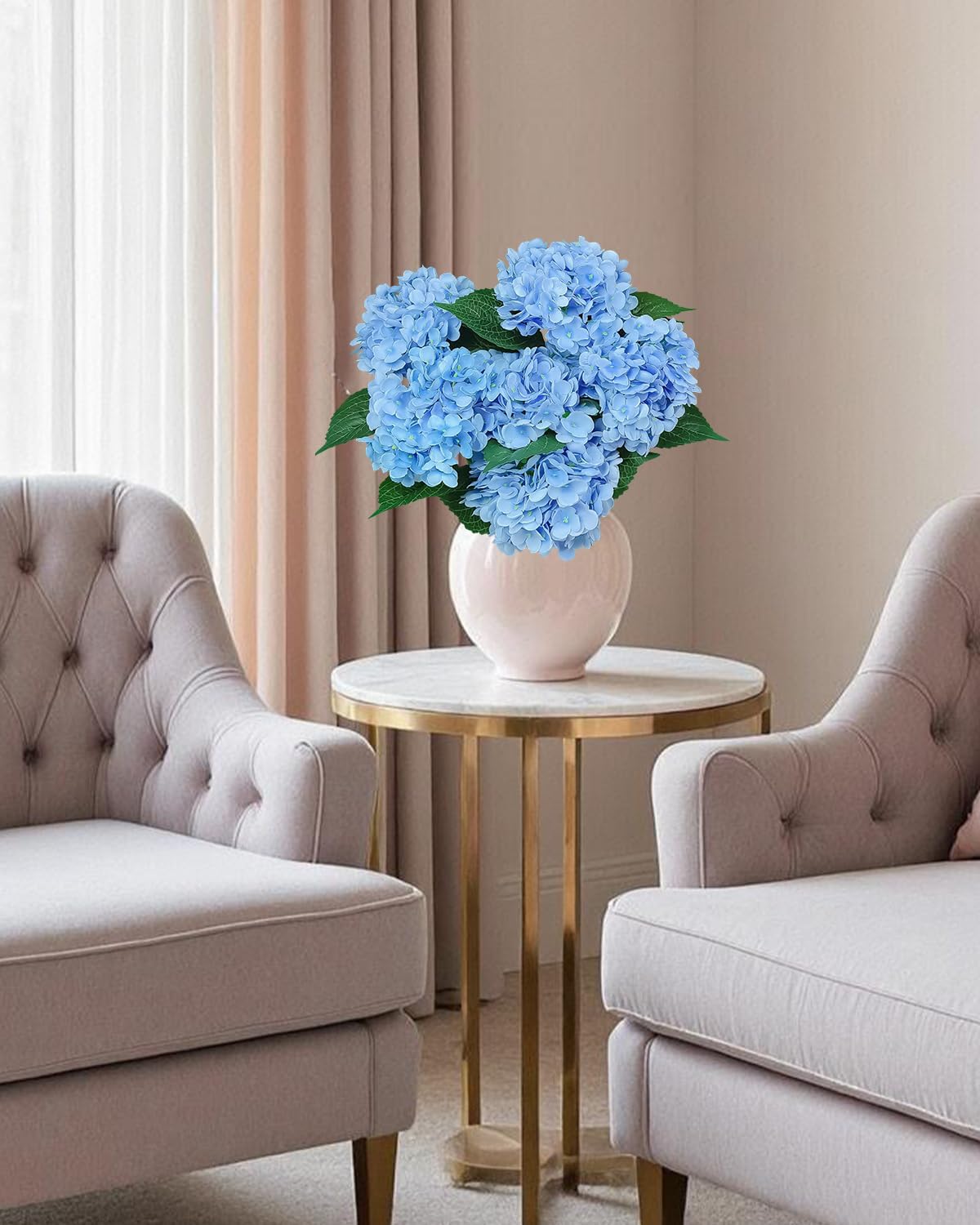 6PCS Blue Hydrangea Artificial Flowers Bouquets, Bulk Silk Hydrangea Heads with Stems, Fake Hydrangeas Flowers Arrangement, Faux Floral Decor for Home Wedding Party