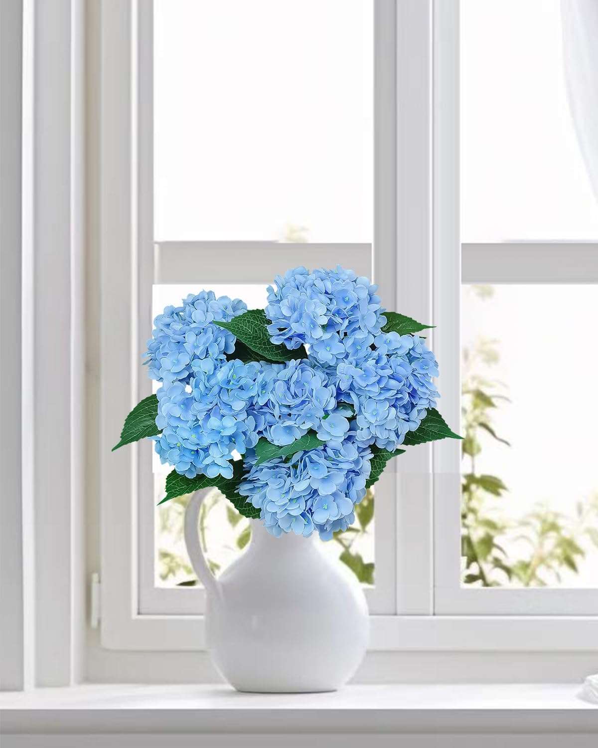 6PCS Blue Hydrangea Artificial Flowers Bouquets, Bulk Silk Hydrangea Heads with Stems, Fake Hydrangeas Flowers Arrangement, Faux Floral Decor for Home Wedding Party