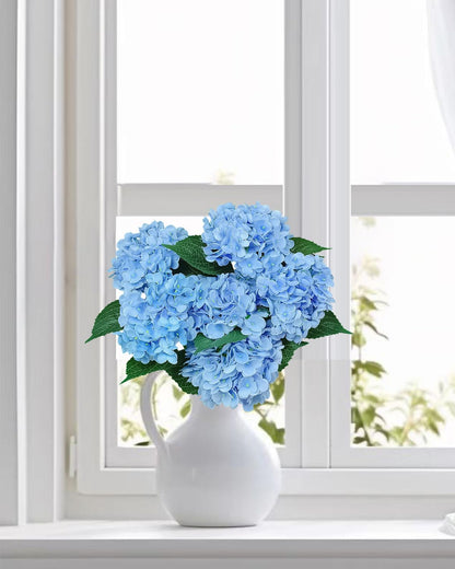 6PCS Blue Hydrangea Artificial Flowers Bouquets, Bulk Silk Hydrangea Heads with Stems, Fake Hydrangeas Flowers Arrangement, Faux Floral Decor for Home Wedding Party