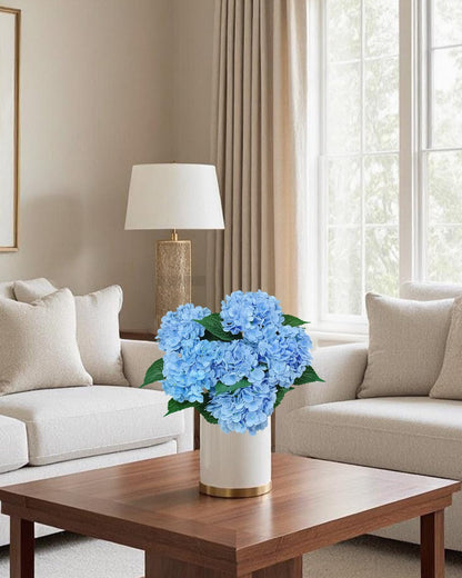 6PCS Blue Hydrangea Artificial Flowers Bouquets, Bulk Silk Hydrangea Heads with Stems, Fake Hydrangeas Flowers Arrangement, Faux Floral Decor for Home Wedding Party