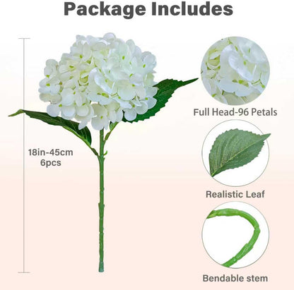 6PCS Blue Hydrangea Artificial Flowers Bouquets, Bulk Silk Hydrangea Heads with Stems, Fake Hydrangeas Flowers Arrangement, Faux Floral Decor for Home Wedding Party