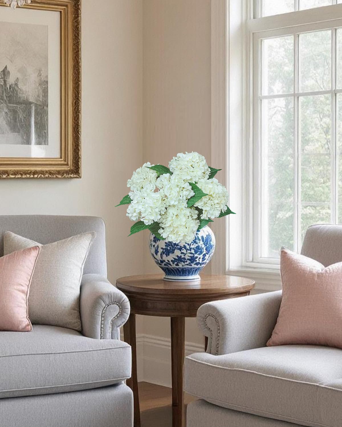 6PCS Blue Hydrangea Artificial Flowers Bouquets, Bulk Silk Hydrangea Heads with Stems, Fake Hydrangeas Flowers Arrangement, Faux Floral Decor for Home Wedding Party