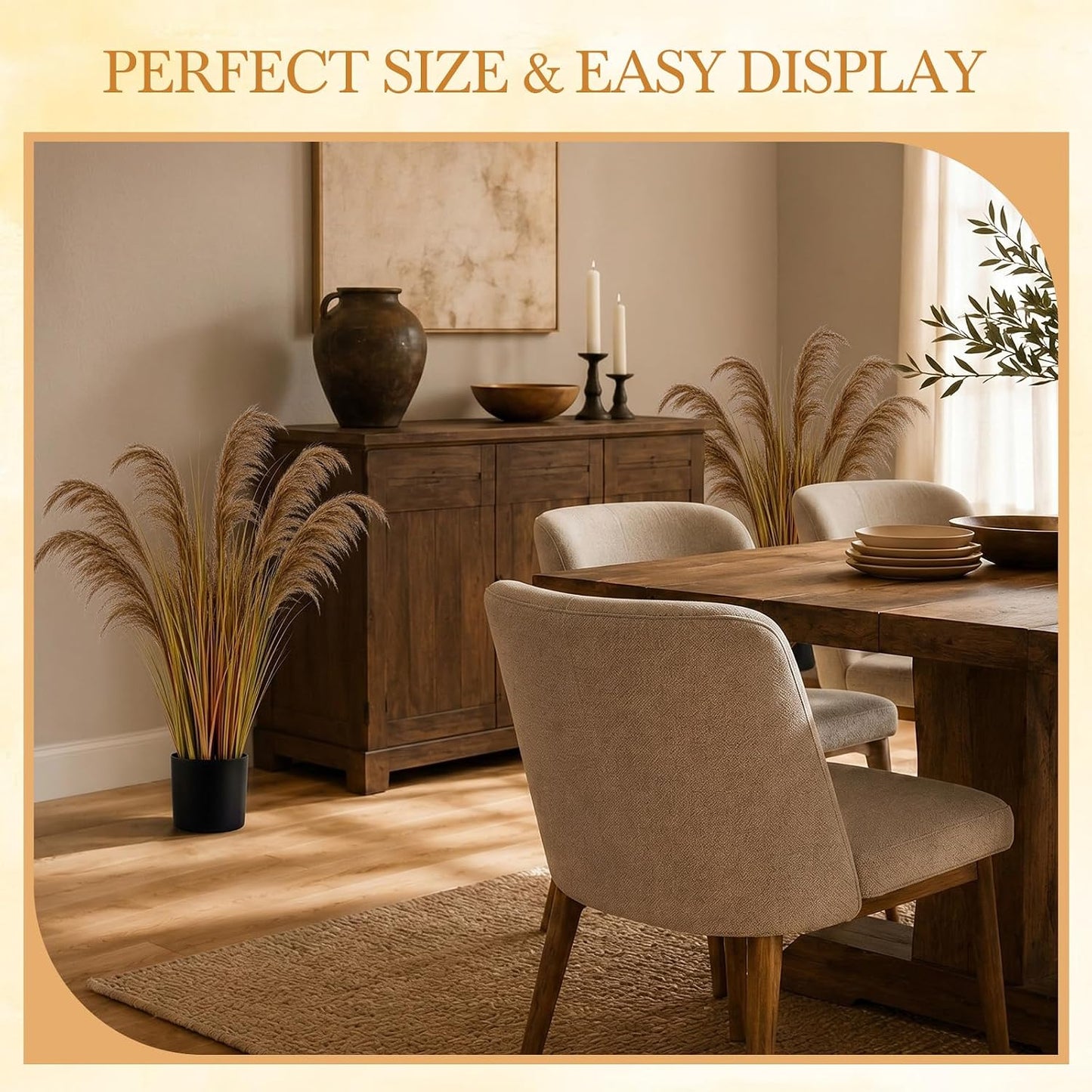 2 Pcs Pampas Grass Potted Plants 4 ft Tall Artificial Grass Potted Artificial Greenery Floor Plants Tall in Pot for Housewarming Gift House Garden Bathroom Lobby Outdoor Decoration (Fall)