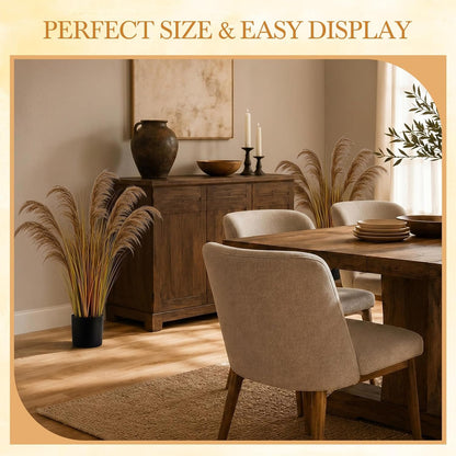 2 Pcs Pampas Grass Potted Plants 4 ft Tall Artificial Grass Potted Artificial Greenery Floor Plants Tall in Pot for Housewarming Gift House Garden Bathroom Lobby Outdoor Decoration (Fall)