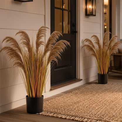 2 Pcs Pampas Grass Potted Plants 4 ft Tall Artificial Grass Potted Artificial Greenery Floor Plants Tall in Pot for Housewarming Gift House Garden Bathroom Lobby Outdoor Decoration (Fall)