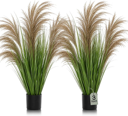 2 Pcs Pampas Grass Potted Plants 4 ft Tall Artificial Grass Potted Artificial Greenery Floor Plants Tall in Pot for Housewarming Gift House Garden Bathroom Lobby Outdoor Decoration (Fall)