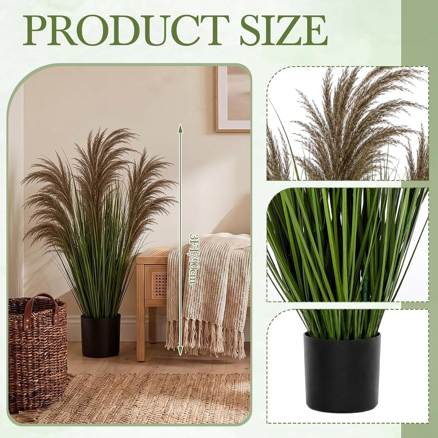 2 Pcs Pampas Grass Potted Plants 4 ft Tall Artificial Grass Potted Artificial Greenery Floor Plants Tall in Pot for Housewarming Gift House Garden Bathroom Lobby Outdoor Decoration (Fall)