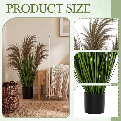 2 Pcs Pampas Grass Potted Plants 4 ft Tall Artificial Grass Potted Artificial Greenery Floor Plants Tall in Pot for Housewarming Gift House Garden Bathroom Lobby Outdoor Decoration (Fall)