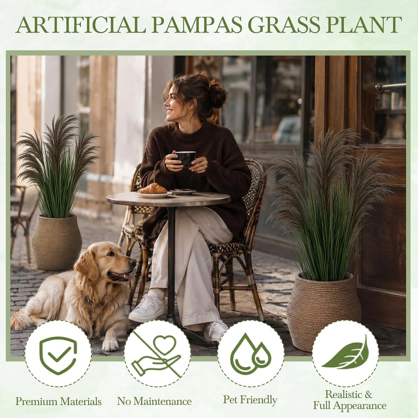 2 Pcs Pampas Grass Potted Plants 4 ft Tall Artificial Grass Potted Artificial Greenery Floor Plants Tall in Pot for Housewarming Gift House Garden Bathroom Lobby Outdoor Decoration (Fall)