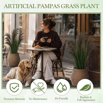 2 Pcs Pampas Grass Potted Plants 4 ft Tall Artificial Grass Potted Artificial Greenery Floor Plants Tall in Pot for Housewarming Gift House Garden Bathroom Lobby Outdoor Decoration (Fall)