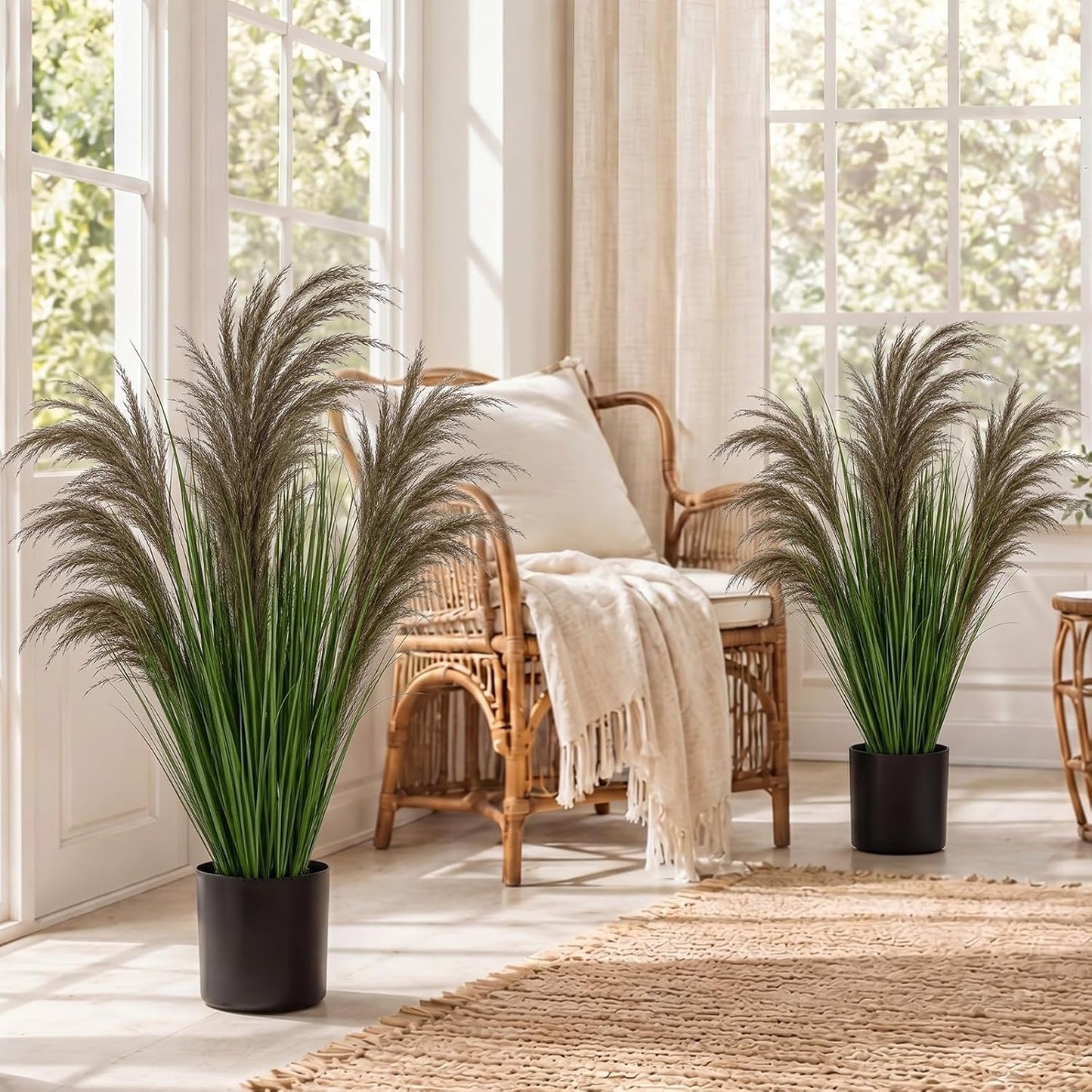 2 Pcs Pampas Grass Potted Plants 4 ft Tall Artificial Grass Potted Artificial Greenery Floor Plants Tall in Pot for Housewarming Gift House Garden Bathroom Lobby Outdoor Decoration (Fall)