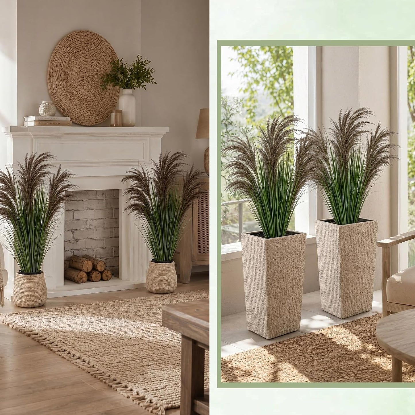 2 Pcs Pampas Grass Potted Plants 4 ft Tall Artificial Grass Potted Artificial Greenery Floor Plants Tall in Pot for Housewarming Gift House Garden Bathroom Lobby Outdoor Decoration (Fall)