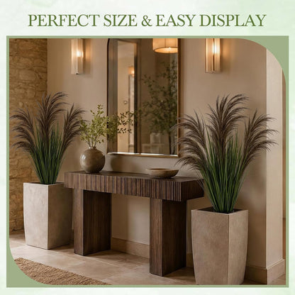 2 Pcs Pampas Grass Potted Plants 4 ft Tall Artificial Grass Potted Artificial Greenery Floor Plants Tall in Pot for Housewarming Gift House Garden Bathroom Lobby Outdoor Decoration (Fall)