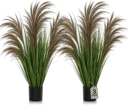 2 Pcs Pampas Grass Potted Plants 4 ft Tall Artificial Grass Potted Artificial Greenery Floor Plants Tall in Pot for Housewarming Gift House Garden Bathroom Lobby Outdoor Decoration (Fall)