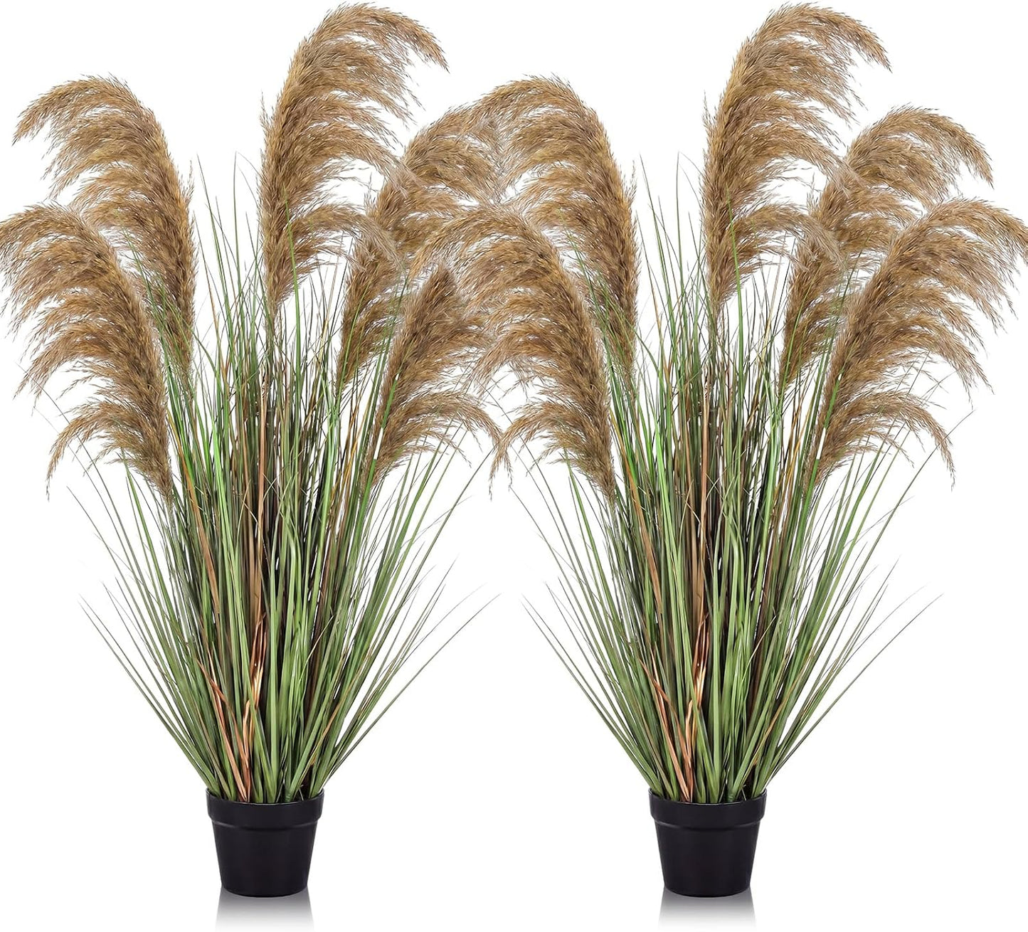 2 Pcs Pampas Grass Potted Plants 4 ft Tall Artificial Grass Potted Artificial Greenery Floor Plants Tall in Pot for Housewarming Gift House Garden Bathroom Lobby Outdoor Decoration (Fall)
