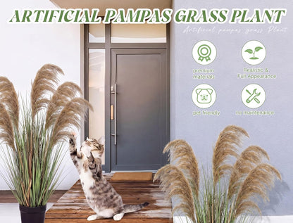 2 Pcs Pampas Grass Potted Plants 4 ft Tall Artificial Grass Potted Artificial Greenery Floor Plants Tall in Pot for Housewarming Gift House Garden Bathroom Lobby Outdoor Decoration (Fall)