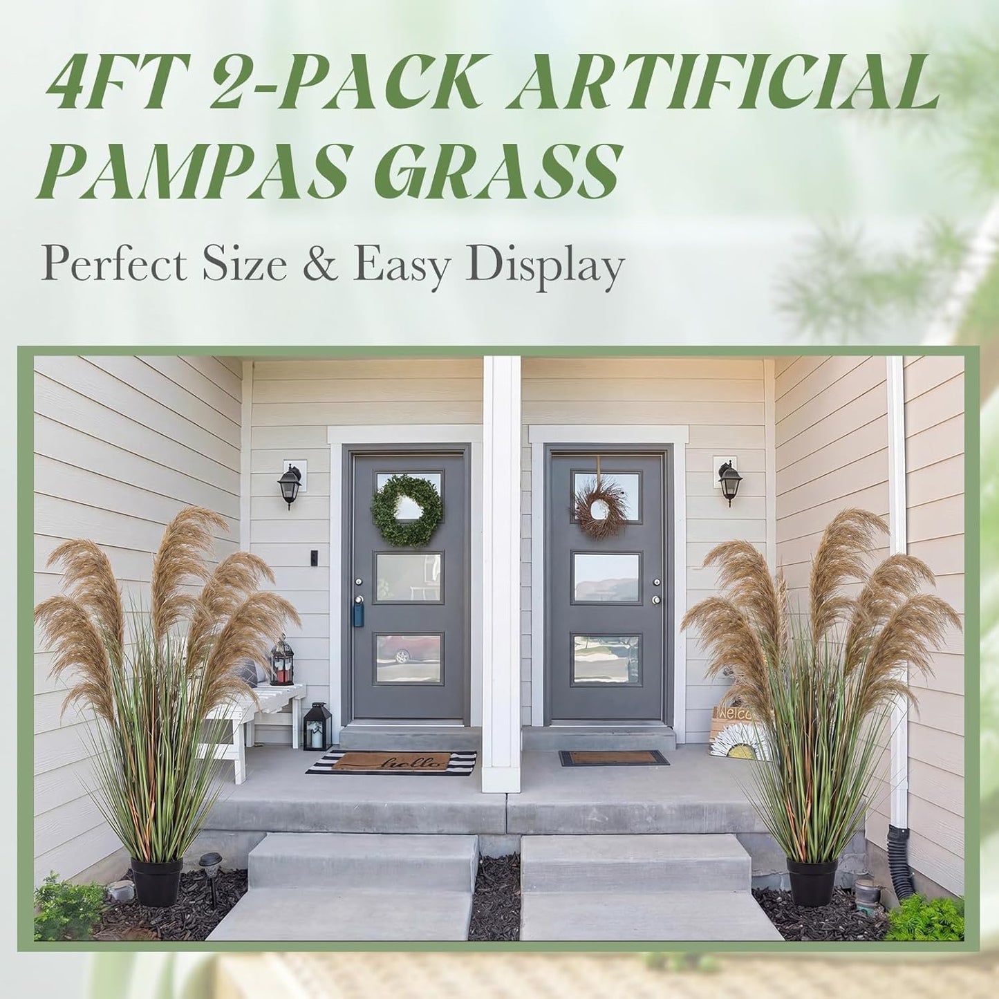 2 Pcs Pampas Grass Potted Plants 4 ft Tall Artificial Grass Potted Artificial Greenery Floor Plants Tall in Pot for Housewarming Gift House Garden Bathroom Lobby Outdoor Decoration (Fall)