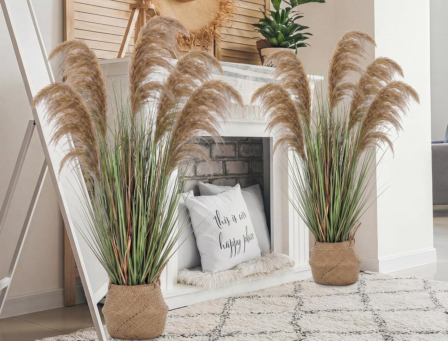 2 Pcs Pampas Grass Potted Plants 4 ft Tall Artificial Grass Potted Artificial Greenery Floor Plants Tall in Pot for Housewarming Gift House Garden Bathroom Lobby Outdoor Decoration (Fall)