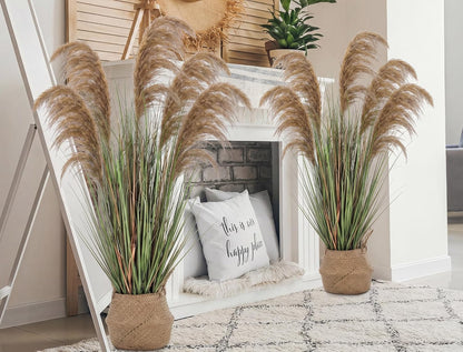 2 Pcs Pampas Grass Potted Plants 4 ft Tall Artificial Grass Potted Artificial Greenery Floor Plants Tall in Pot for Housewarming Gift House Garden Bathroom Lobby Outdoor Decoration (Fall)