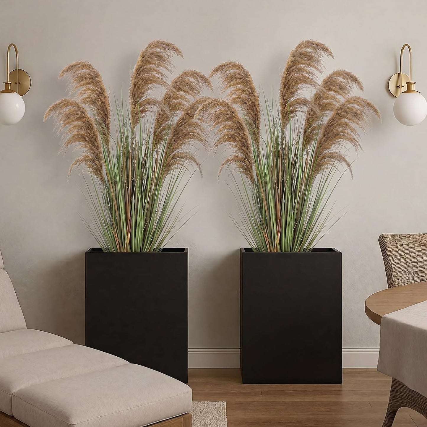 2 Pcs Pampas Grass Potted Plants 4 ft Tall Artificial Grass Potted Artificial Greenery Floor Plants Tall in Pot for Housewarming Gift House Garden Bathroom Lobby Outdoor Decoration (Fall)