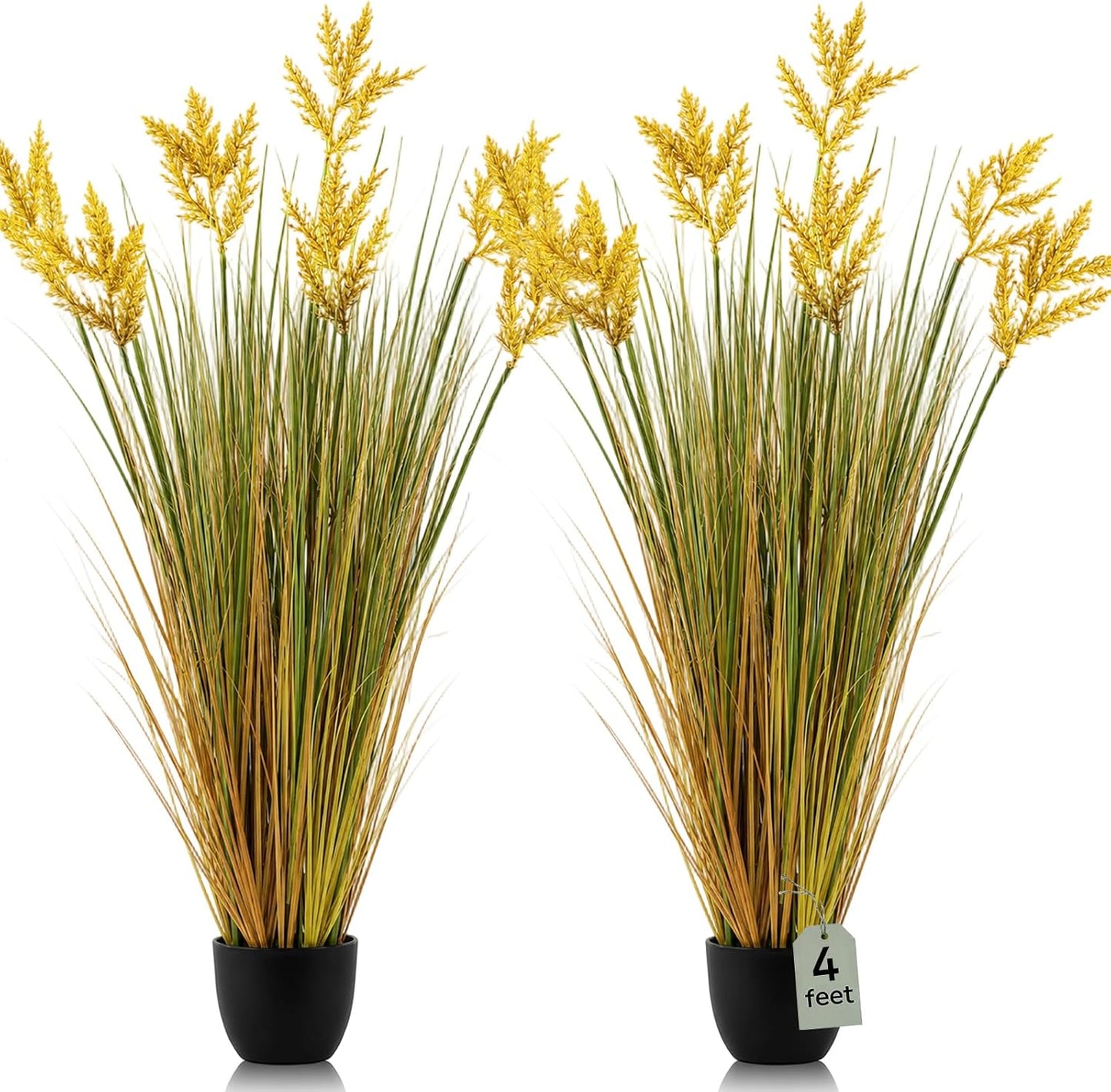 2 Pcs Pampas Grass Potted Plants 4 ft Tall Artificial Grass Potted Artificial Greenery Floor Plants Tall in Pot for Housewarming Gift House Garden Bathroom Lobby Outdoor Decoration (Fall)
