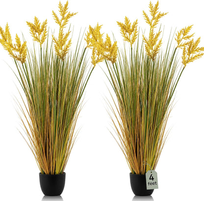 2 Pcs Pampas Grass Potted Plants 4 ft Tall Artificial Grass Potted Artificial Greenery Floor Plants Tall in Pot for Housewarming Gift House Garden Bathroom Lobby Outdoor Decoration (Fall)