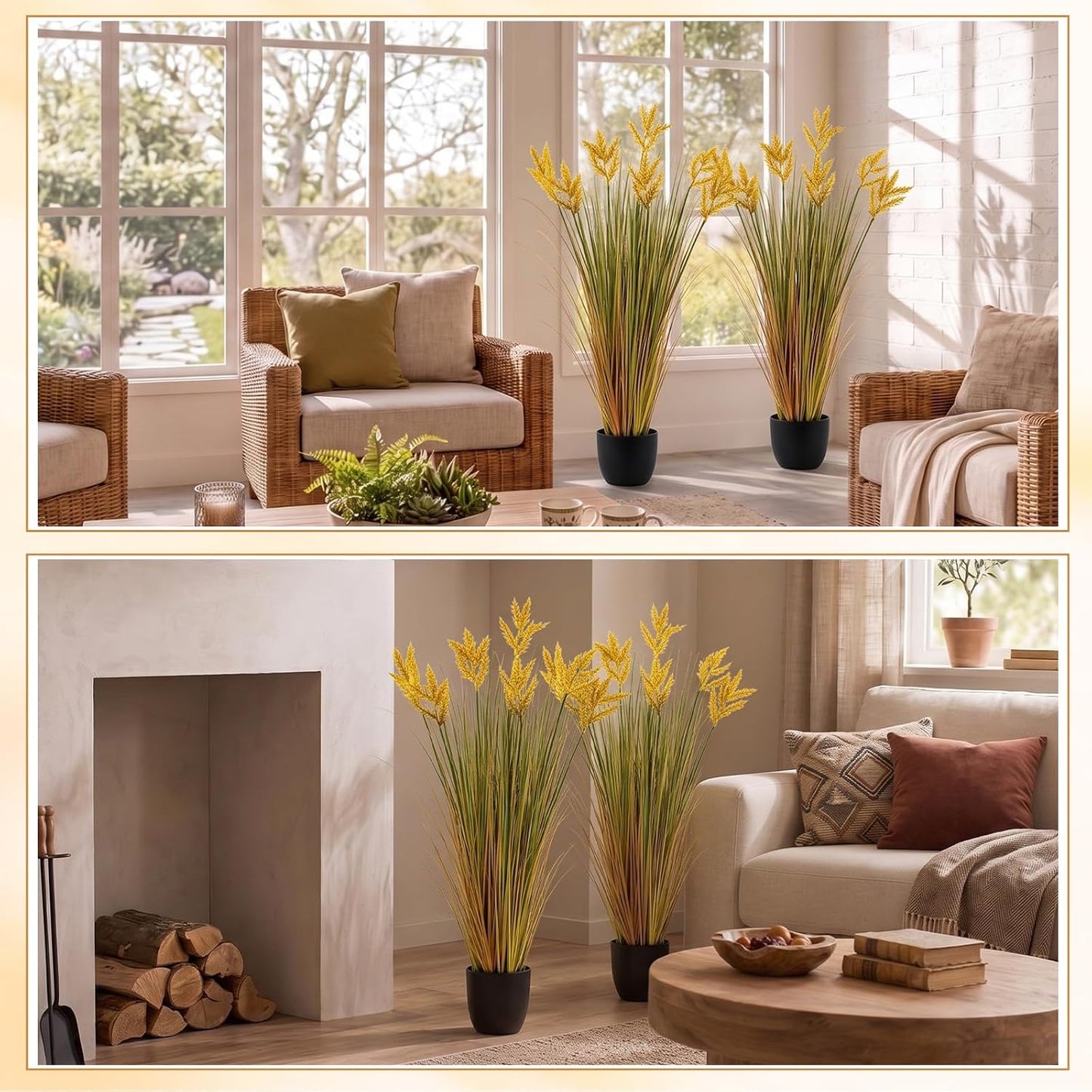 2 Pcs Pampas Grass Potted Plants 4 ft Tall Artificial Grass Potted Artificial Greenery Floor Plants Tall in Pot for Housewarming Gift House Garden Bathroom Lobby Outdoor Decoration (Fall)