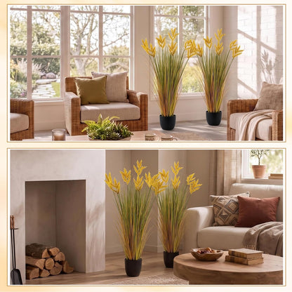 2 Pcs Pampas Grass Potted Plants 4 ft Tall Artificial Grass Potted Artificial Greenery Floor Plants Tall in Pot for Housewarming Gift House Garden Bathroom Lobby Outdoor Decoration (Fall)