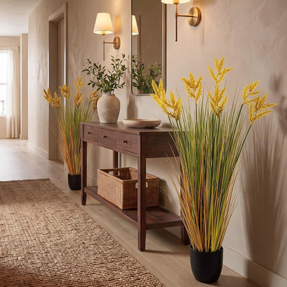 2 Pcs Pampas Grass Potted Plants 4 ft Tall Artificial Grass Potted Artificial Greenery Floor Plants Tall in Pot for Housewarming Gift House Garden Bathroom Lobby Outdoor Decoration (Fall)