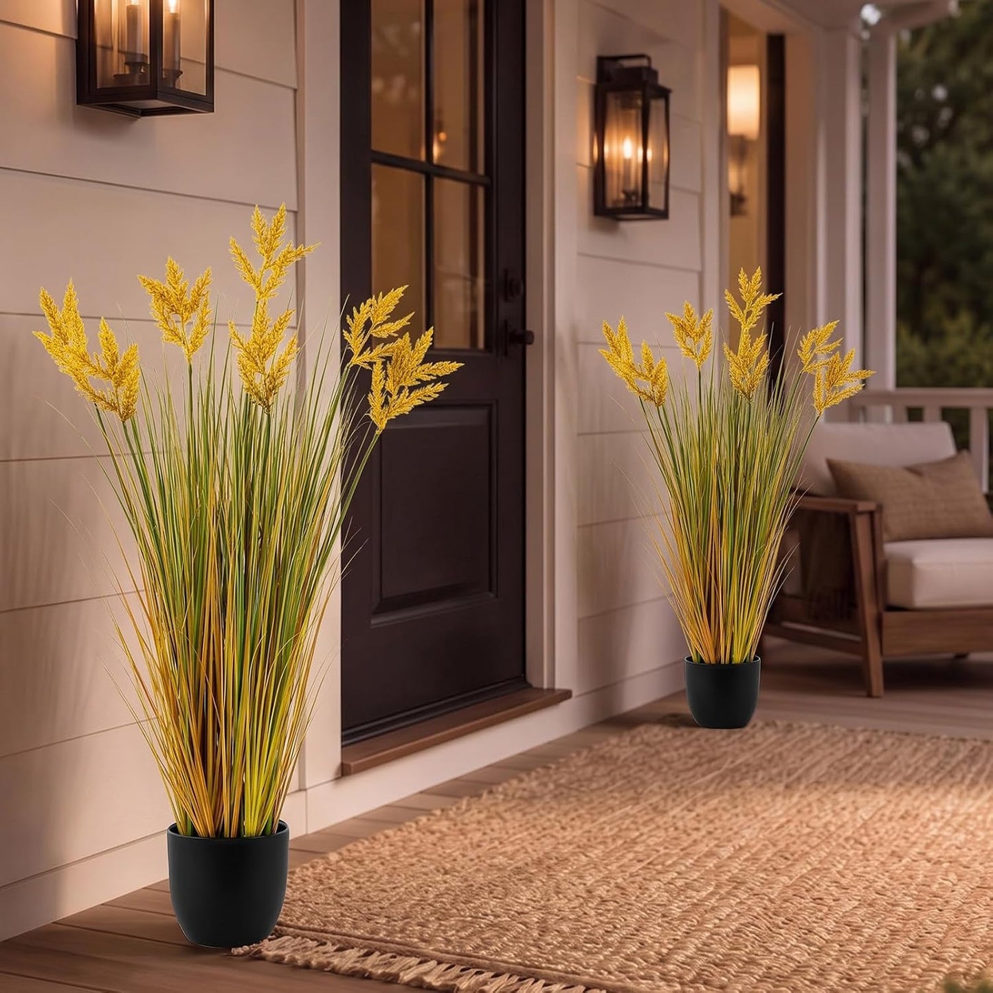 2 Pcs Pampas Grass Potted Plants 4 ft Tall Artificial Grass Potted Artificial Greenery Floor Plants Tall in Pot for Housewarming Gift House Garden Bathroom Lobby Outdoor Decoration (Fall)